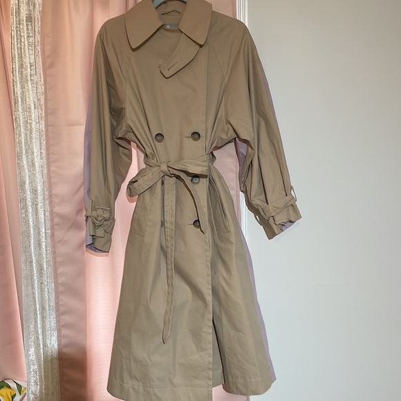 ASOS DESIGN COLOR BLOCK TIE SLEEVE TRNECH COAT LILAC PURPLE STONE TAN SIZE 8 EUC - Picture 7 of 7